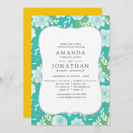 Geel en Blauwgroen, Floral Rehearsal Dinner Kaart