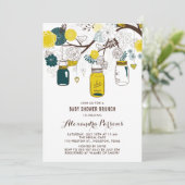 Geel en Blauwgroen Mason Jars Floral Baby shower B Kaart (Staand voorkant)