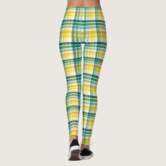 Geel en Blauwgroen plaid Leggings (Achterkant)