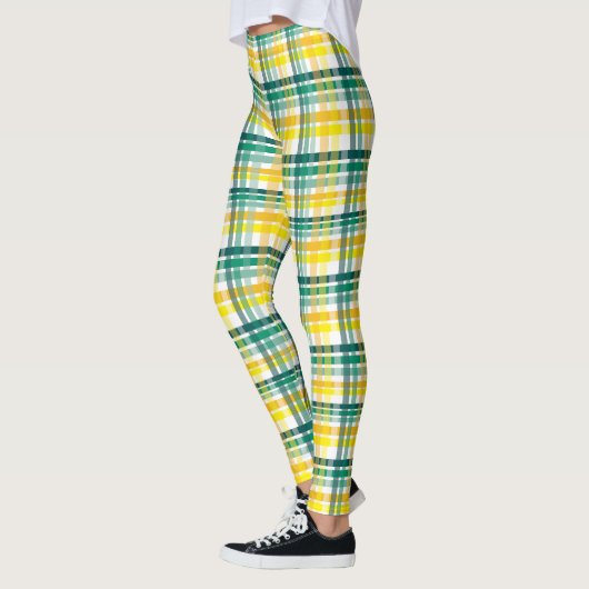 Geel en Blauwgroen plaid Leggings (Links)