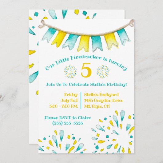 Geel en Blauwgroen vuurwerktuig, Vuurdag Kaart (Voorkant / Achterkant)