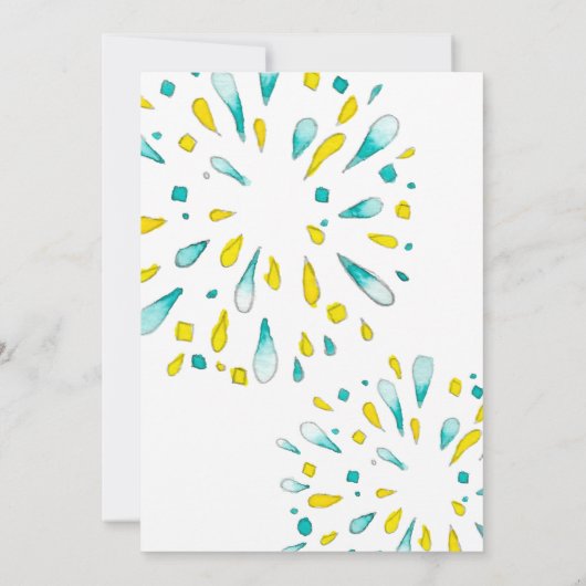 Geel en Blauwgroen vuurwerktuig, Vuurdag Kaart (Achterkant)