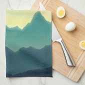 Geel en Blauwgroen Waterverf gebergte Theedoek (Quarter Fold)