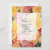 Geel en Blush Bloemen Bruiloft Kaart (Voorkant)