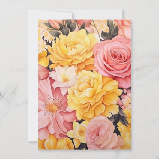Geel en Blush Bloemen Bruiloft Kaart (Achterkant)
