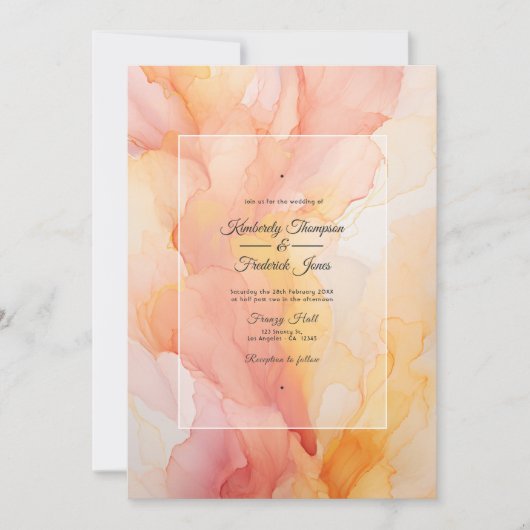 Geel en Blush Inkt Bruiloft Kaart (Voorkant)