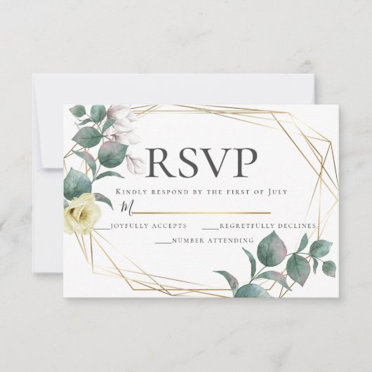 Geel en Blush Peony Magnolia Wedding RSVP Kaart (Voorkant)