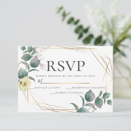 Geel en Blush Peony Magnolia Wedding RSVP Kaart (Staand voorkant)
