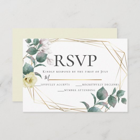 Geel en Blush Peony Magnolia Wedding RSVP Kaart (Voorkant / Achterkant)