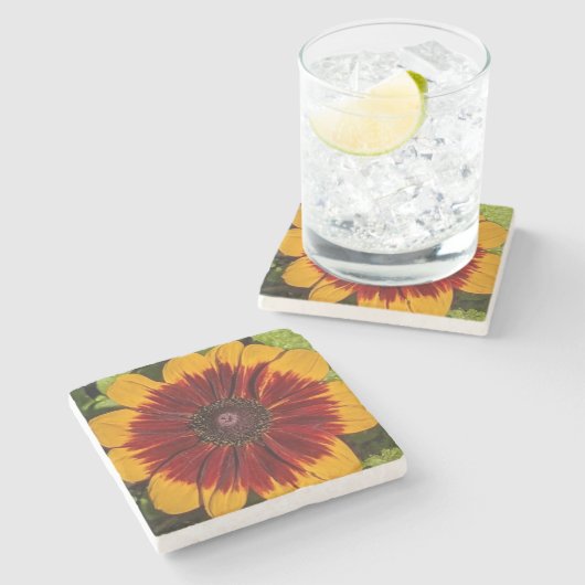 Geel en Bronze Rudbeckia Floral Stenen Onderzetter (Zijkant)