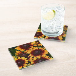 Geel en Bronze Rudbeckias Floral Glazen Onderzetter