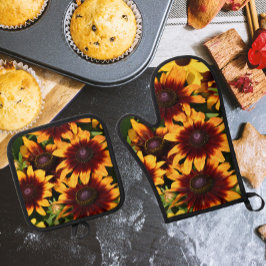Geel en Bronze Rudbeckias Floral Ovenwant & Pannenlap Set