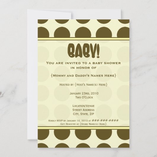 Geel en bruin Baby shower Kaart (Achterkant)