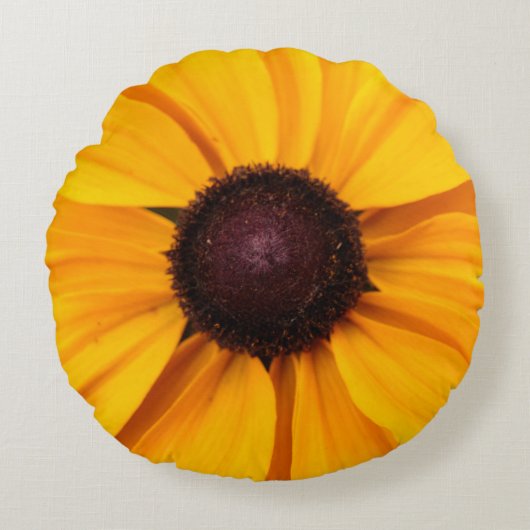 Geel en Bruin Bloemen Rond Kussen (Voorkant)