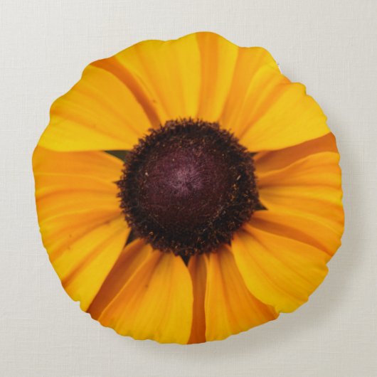 Geel en Bruin Bloemen Rond Kussen (Achterkant)