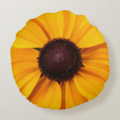 Geel en bruin bloemmotief rond kussen (Achterkant)