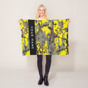 Geel en Bruin Camouflage Je naam Personaliseer Fleece Deken