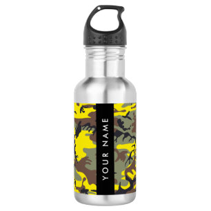 Geel en bruin camouflage Je naam personaliseren Waterfles