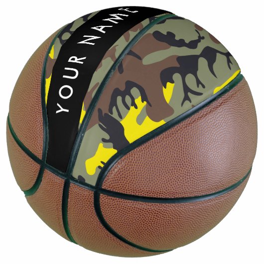 Geel en bruin Camouflage Jouw naam Personaliseren Basketbal (Schuin)