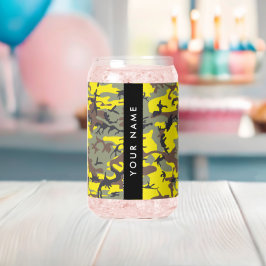 Geel en bruin Camouflage Jouw naam Personaliseren Blikvorm Glas