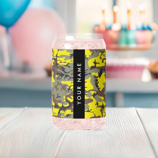 Geel en bruin Camouflage Jouw naam Personaliseren Blikvorm Glas (Insitu (Baby Shower))