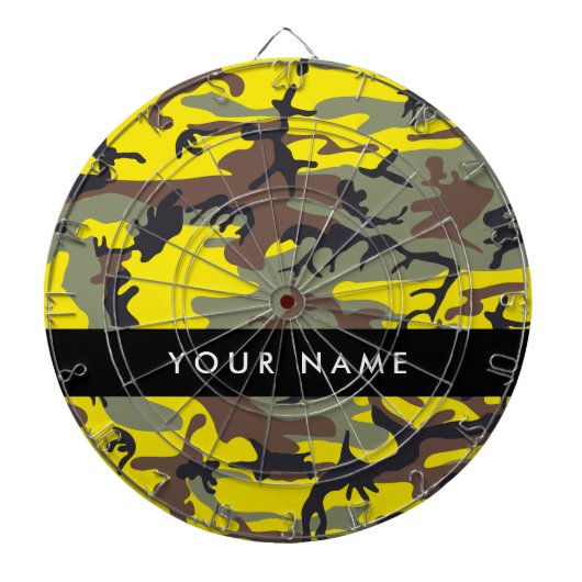 Geel en bruin Camouflage Jouw naam Personaliseren Dartbord (Voorkant)