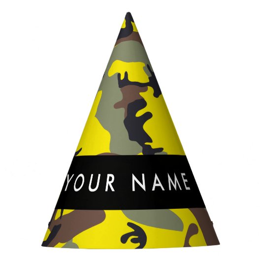 Geel en bruin Camouflage Jouw naam Personaliseren Feesthoedjes (Voorkant)
