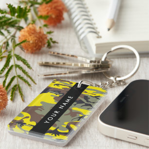 Geel en bruin Camouflage Jouw naam Personaliseren Sleutelhanger