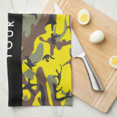 Geel en bruin Camouflage Jouw naam Personaliseren Theedoek (Quarter Fold)