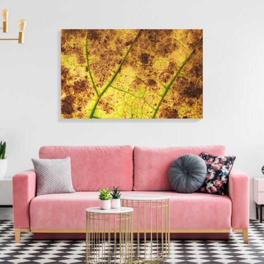 Geel en bruin deying Macro Leaf Canvas Afdruk (Insitu (Woonkamer))
