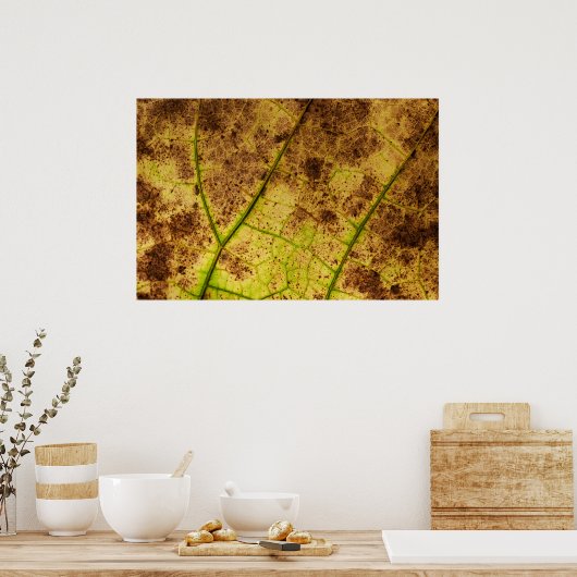 Geel en bruin deying Macro Leaf Poster (Keuken)