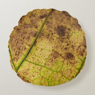 Geel en bruin deying Macro Leaf Rond Kussen
