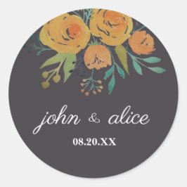 Geel en bruin Floral Wedding Ronde Sticker
