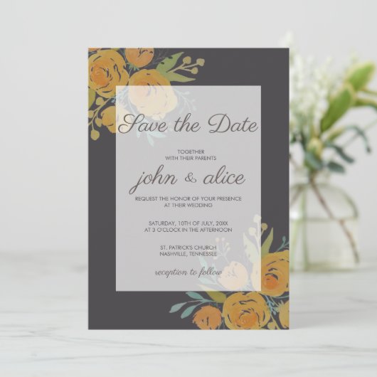 Geel en bruin Floral Wedding Save The Date (Staand voorkant)