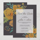 Geel en bruin Floral Wedding Save The Date (Voorkant / Achterkant)