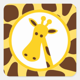 Geel en Bruin Giraffe Vlekken en Giraffe Hoofd Vierkante Sticker