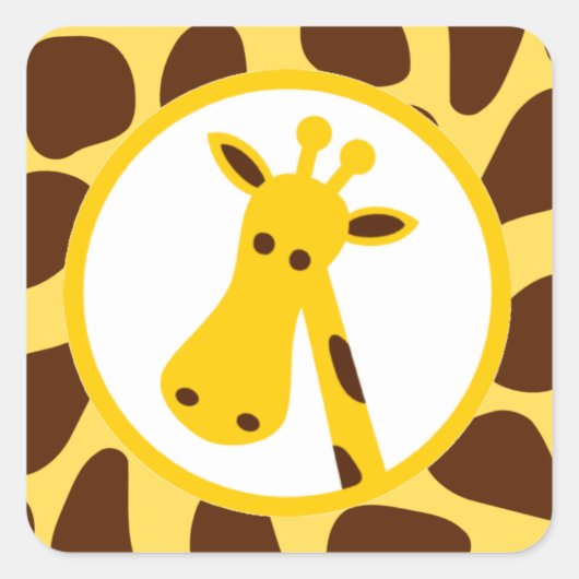 Geel en Bruin Giraffe Vlekken en Giraffe Hoofd Vierkante Sticker (Voorkant)