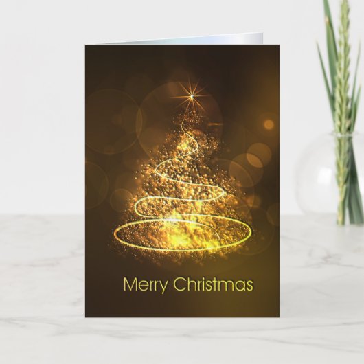 Geel en bruin kerstboom met ster feestdagen kaart (Voorkant)