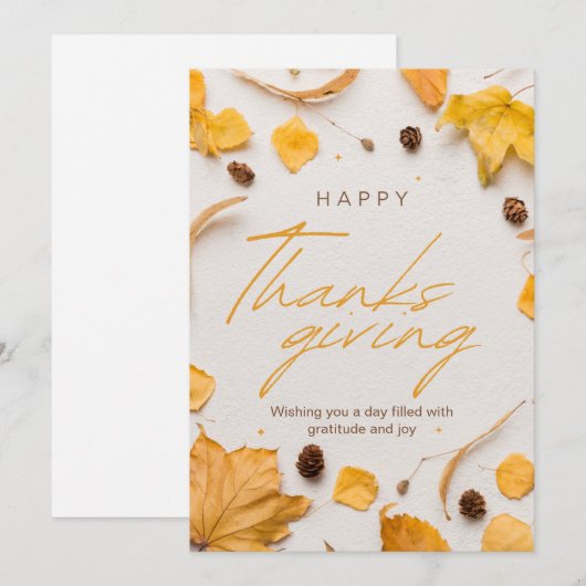 Geel en bruin minimalistisch Happy Thanksgiving Feestdagenkaart (Voorkant / Achterkant)