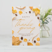 Geel en bruin minimalistisch Happy Thanksgiving Feestdagenkaart (Staand voorkant)