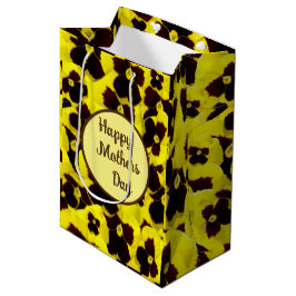 Geel en bruin pansies Moederdag, Medium Cadeauzakje