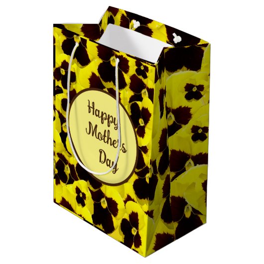 Geel en bruin pansies Moederdag, Medium Cadeauzakje (Achterkant Gekanteld)