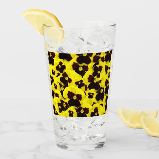 Geel en bruin Pansy Cluster, Drink glas (Voorkant ijs)