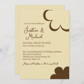 Geel en bruin retro bloemen bruiloft kaart (Voorkant / Achterkant)