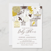 Geel en Bruin  Vogelkooien Baby shower Kaart (Voorkant)