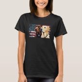 Geel en Chocolade Labrador Eigenaar Hond USA Flag T-shirt (Voorkant)