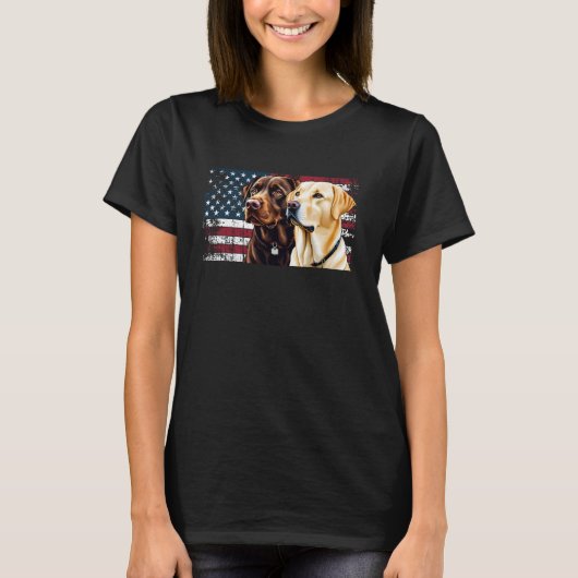 Geel en Chocolade Labrador Eigenaar Hond USA Flag T-shirt (Voorkant)
