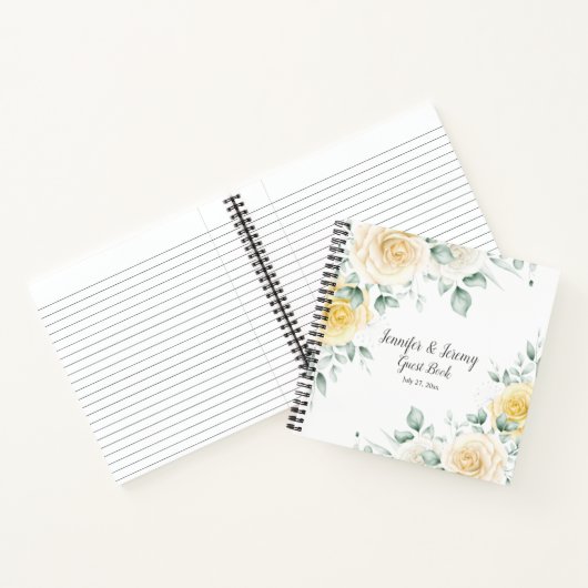 Geel en Cream Rozen Guest Book Notitieboek (Binnen)