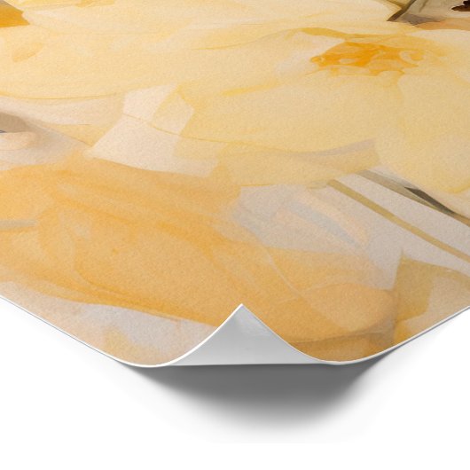 Geel en Crème Abstracte Bloemen Poster (Hoek)
