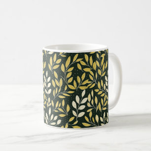 Geel en Crème Bladerige Takken Patroon Koffiemok